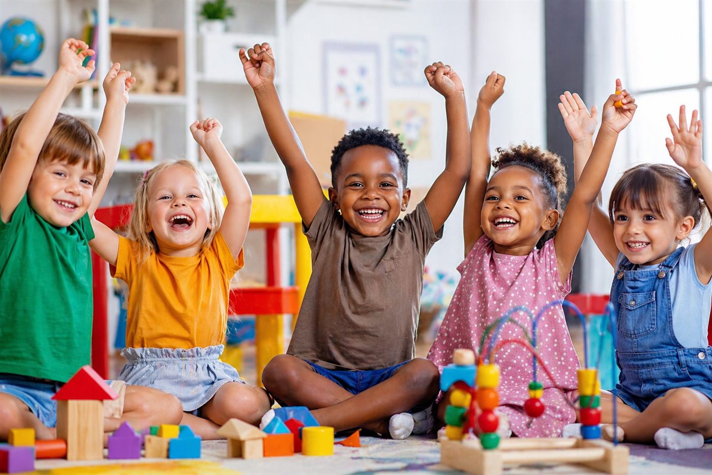 Enfants dans un espace d'éveil coloré